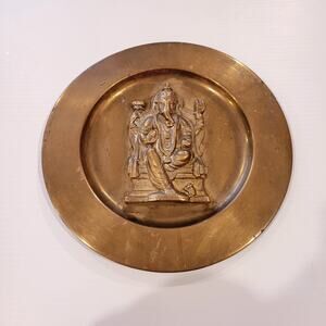 Vintage Ganesha Ganesh Hindu God Lord Elephant Brass 3D Wall hanging plate